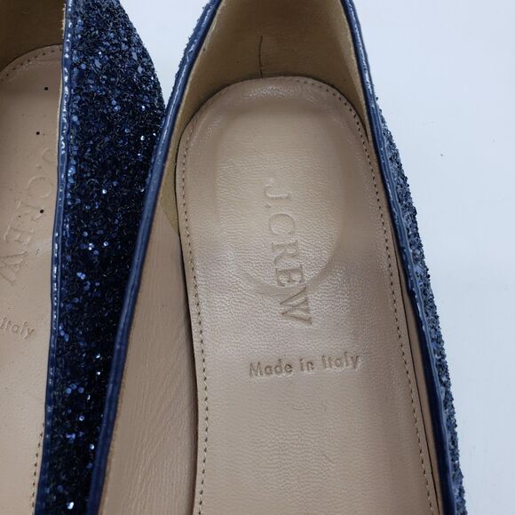 J.Crew Loafer Shoes Women US 7.5 Blue Glitter Leath Made in Italy Glam Holiday - Picture 5 of 12